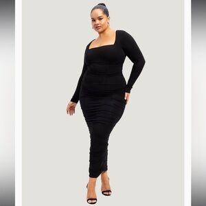 GOOD AMERICAN BLACK RUCHED SQUARENECK‎ MAXI DRESS 2XL
